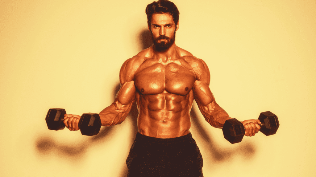 A Man With 2 Dumbbells Doing Muscle Building Workout 