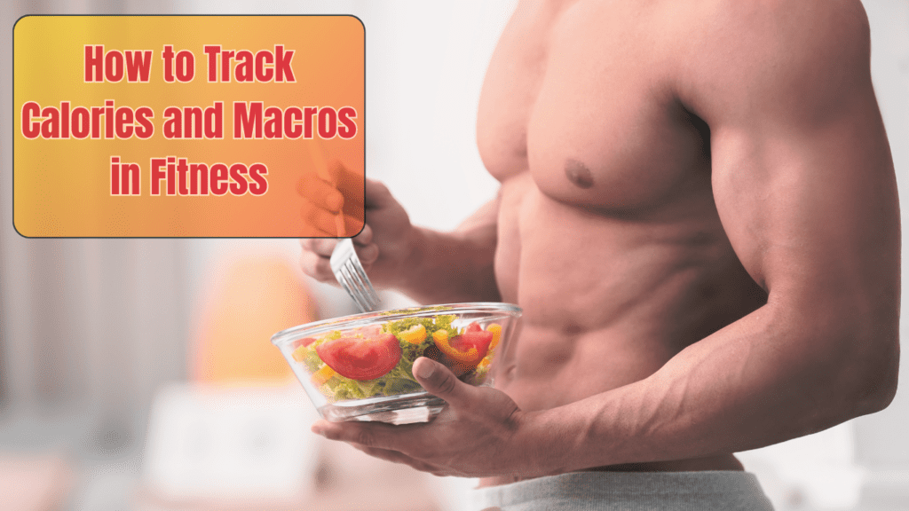 A Bodybuilding Eating Healthy Salad and A Sign:How to Track Calories and Macros in Fitness