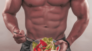 A Bodybuilder with lean muscles eating