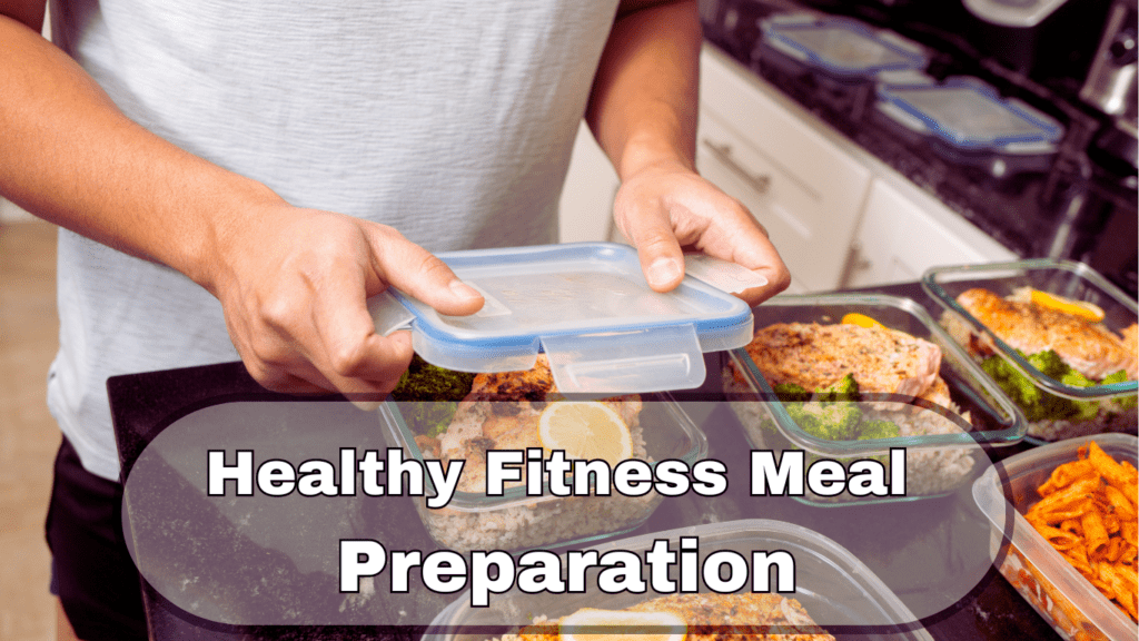 A Bodybuilder Preparing His Daily Meal In Food Boxes And A Sign:Healthy Fitness Meal Preparation