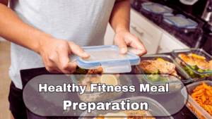 A Bodybuilder Preparing His Daily Meal In Food Boxes And A Sign:Healthy Fitness Meal Preparation