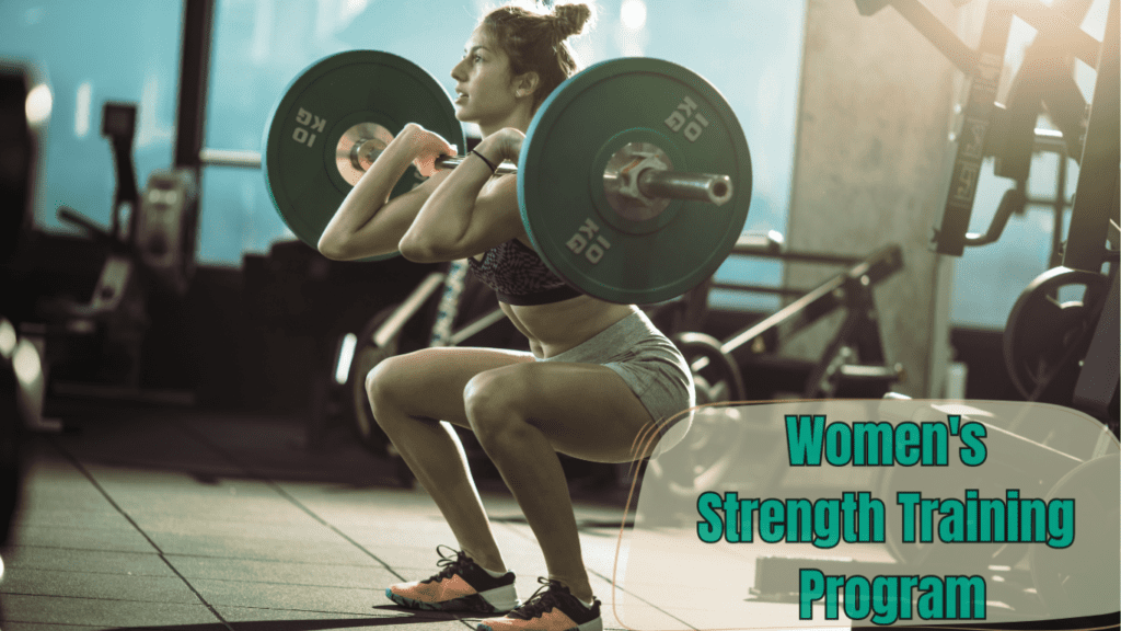 A Woman Lifting A Barbel and A Sign:Women's Strength Training Program