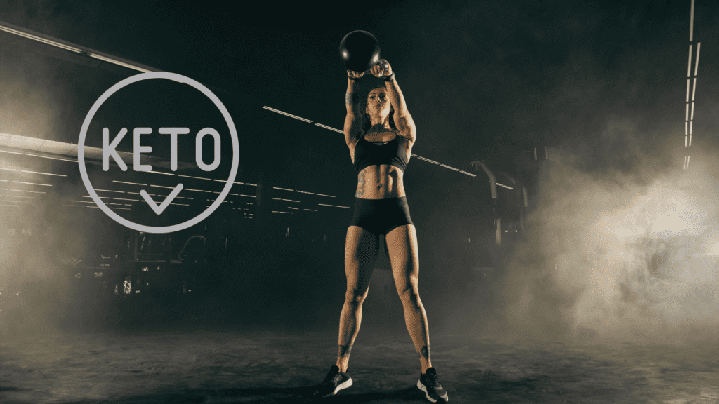 Keto sign and a woman training 