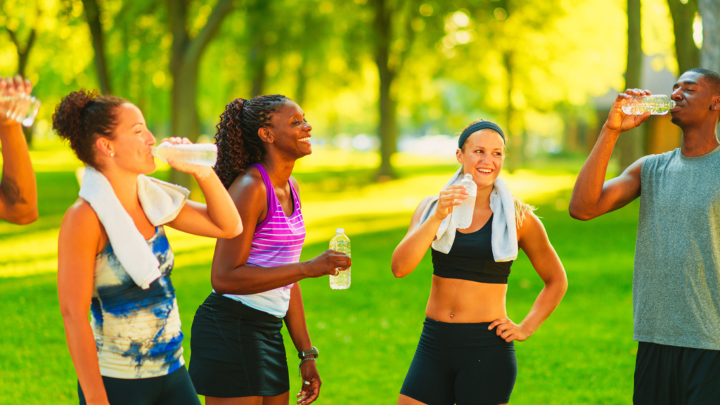 People taking a break after outdoor workout