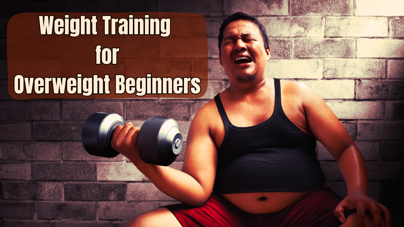 An Overweight Beginner Lifting A Dumbbell And A Sign:Weight Training for Overweight Beginners