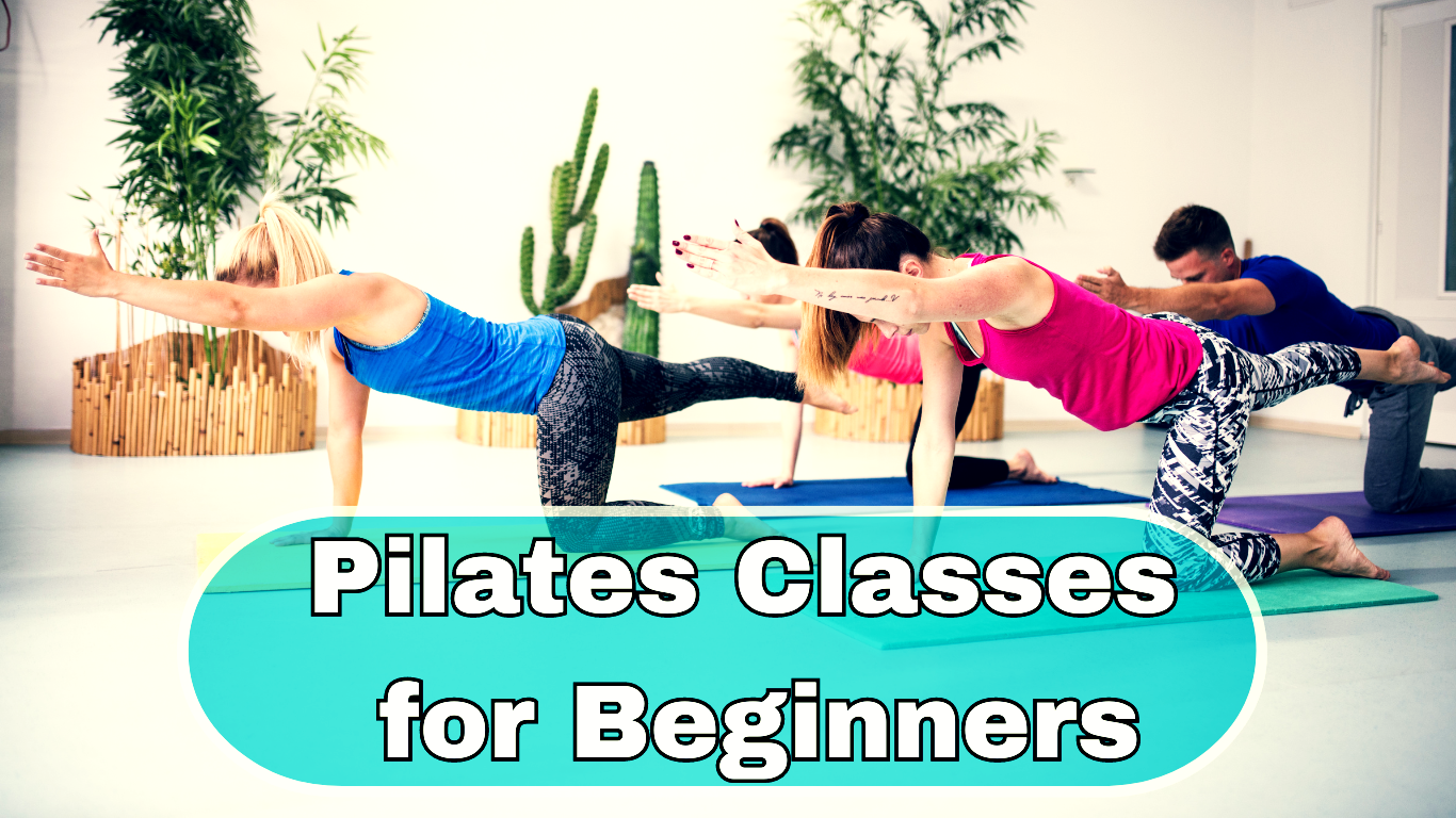 Pilates Class Exercising And A Sign:Pilates Classes for Beginners