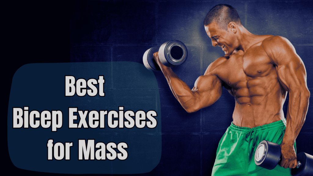 A Bodybuilder Doing Bicep Curls with 2 Dumbbells And A Sign:Best Bicep Exercises for Mass