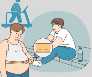 a cartoon with overweight people feeling depressed 