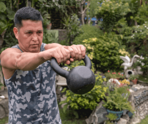 a man working out with kettlebell 