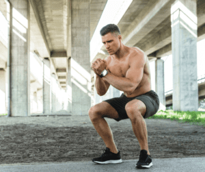 a single half naked man is doing Tabata outdoor 