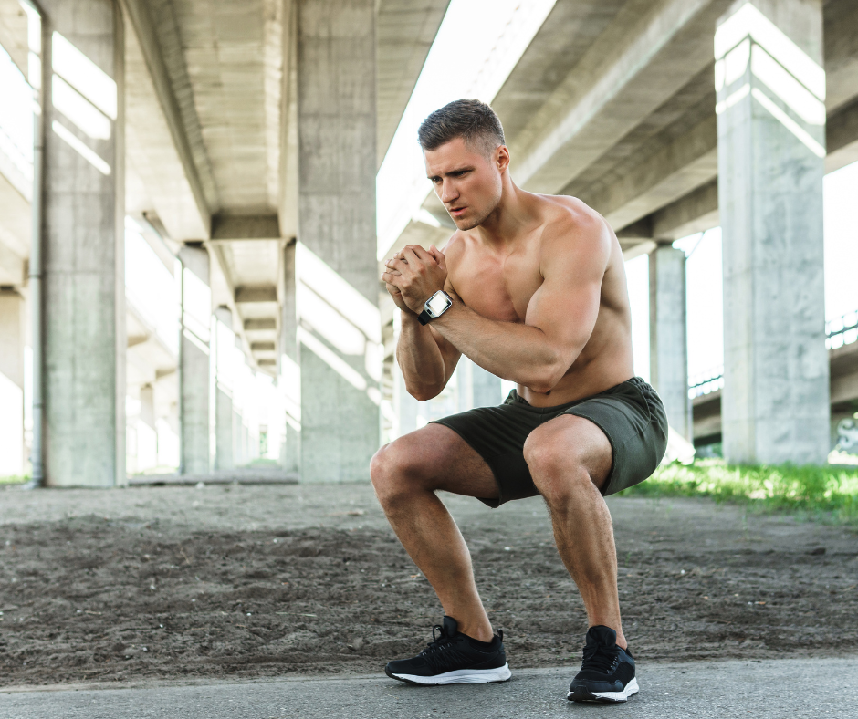 a single half naked man is doing Tabata outdoor 