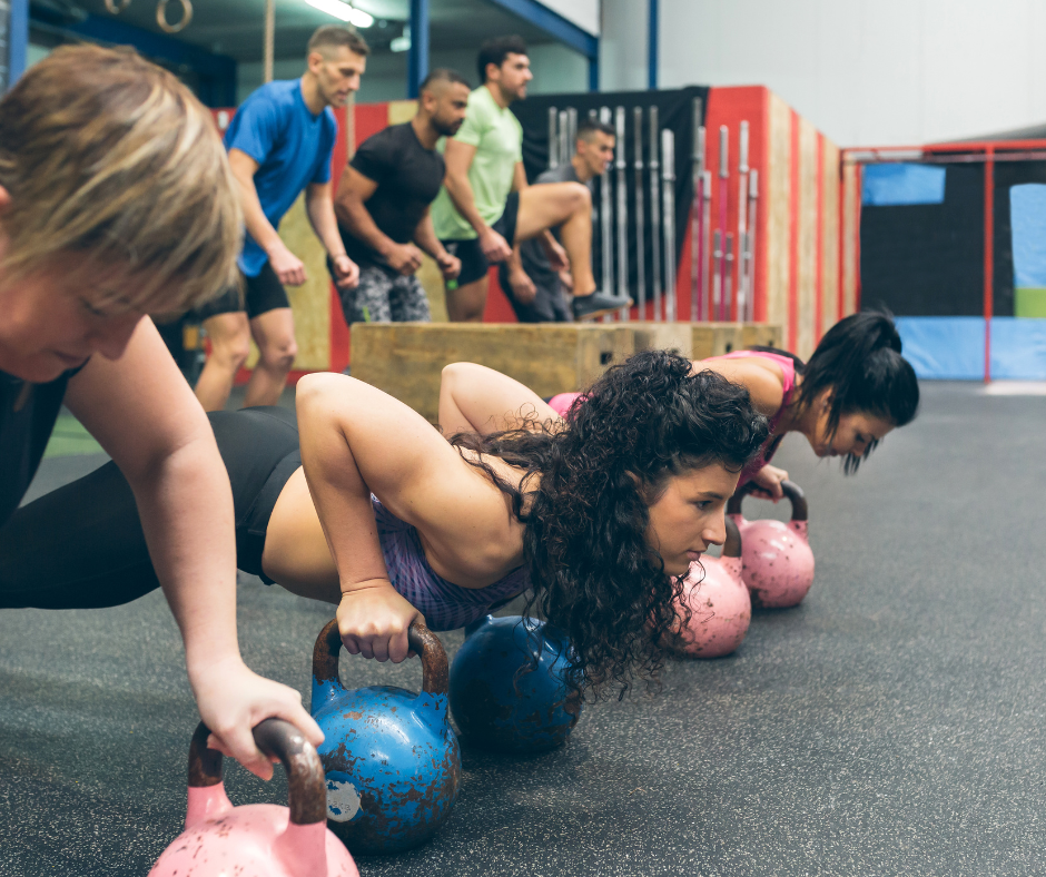 Many people doing Tabata training 