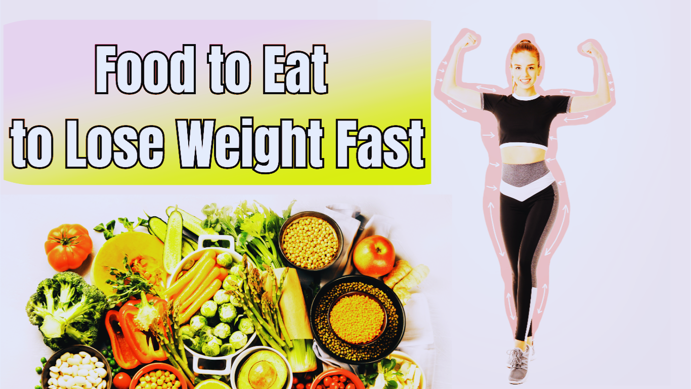 A Woman That loses Weight And Weight Loss Food And A Sign:Food to Eat to Lose Weight Fast