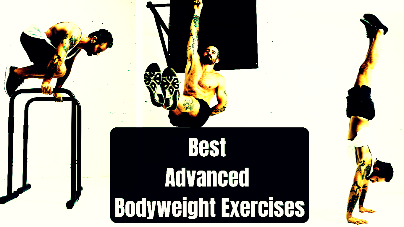 A Photo Of A Man Doing 3 Bodyweight Exercises And A Sign:Best Advanced Bodyweight Exercises