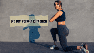 a woman doing bodyweight exercise for legs and a sign : leg day workout for women