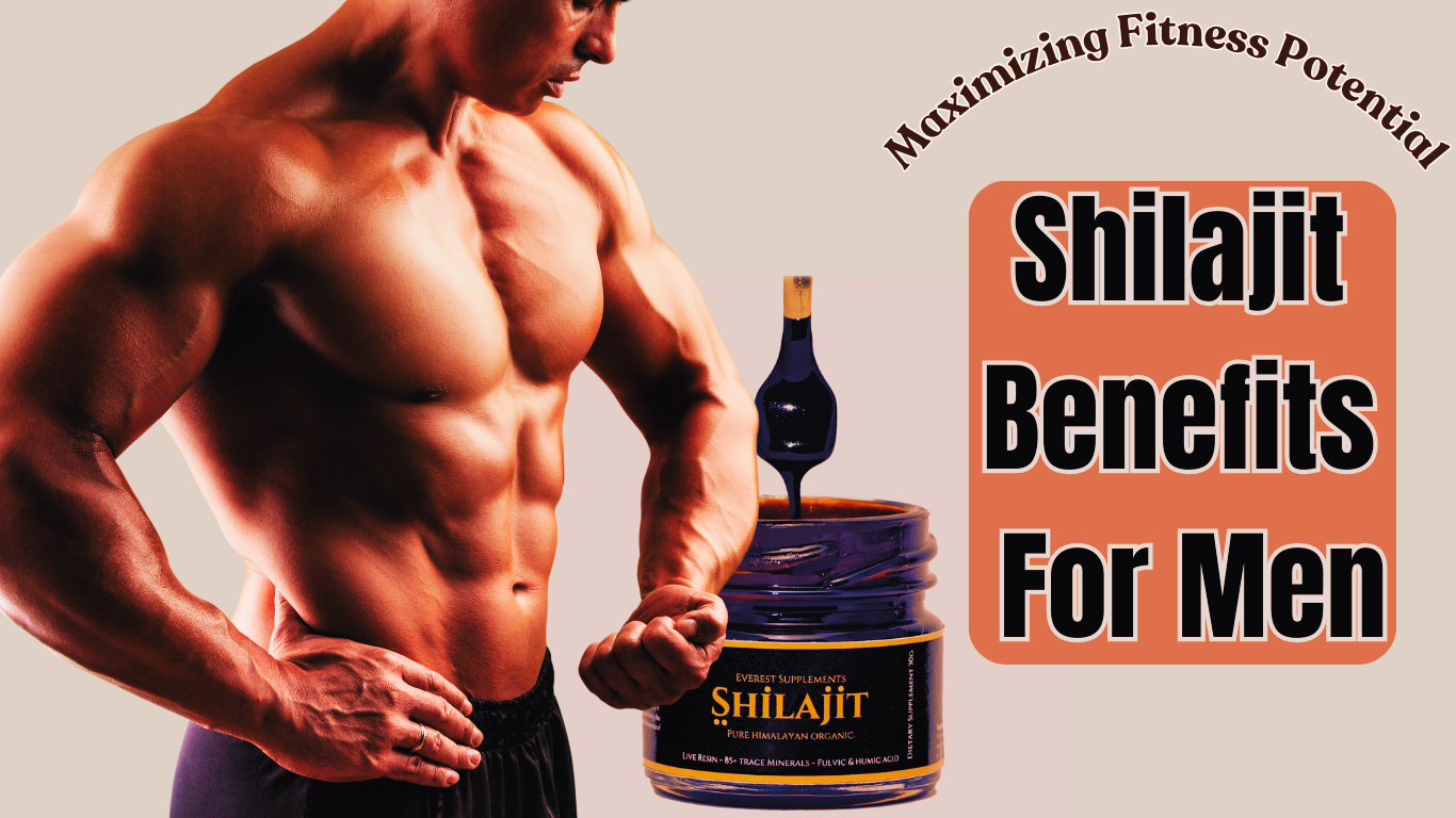 A Photo Of A Bodybuilder, Shilajit Jar And A Sign: Shilajit Benefits For Men