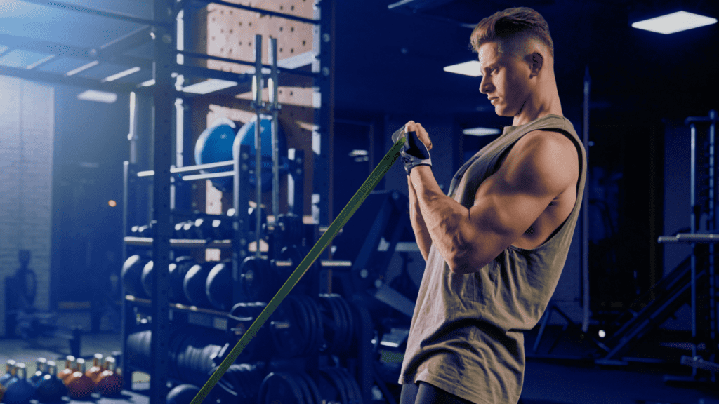 A Man Doing Bicep Curl With Resistance Band