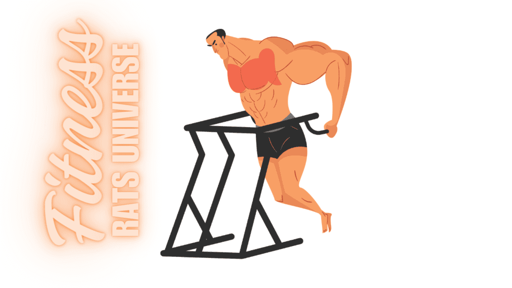 A cartoon man doing chest dips