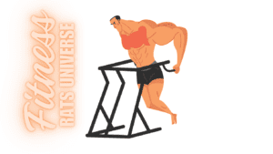 A cartoon man doing chest dips