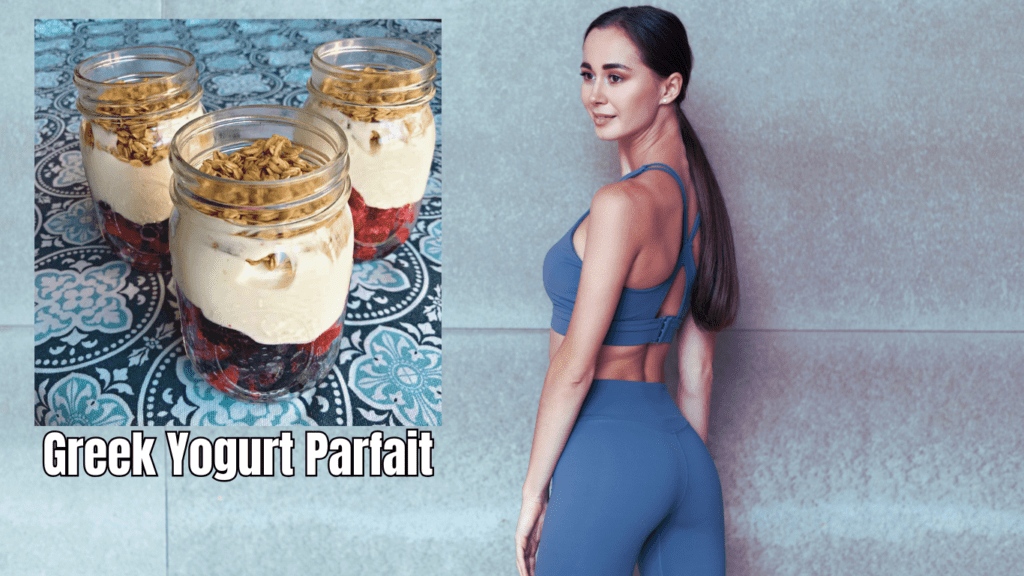 A Fit Woman Next To Greek Yogurt Parfait