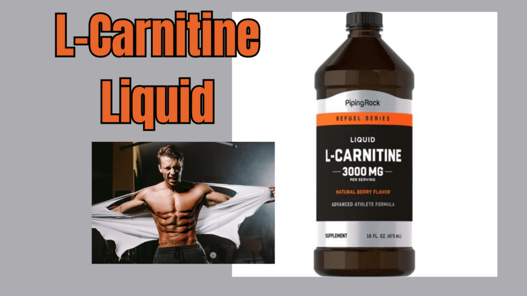 L-Carnitine Liquid -the bottle and a bodybuilder with a six pack