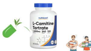  Nutricost L-Carnitine Tartrate ( a pill and two bodybuilders with supplements