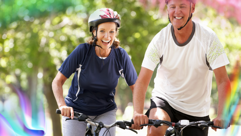 2 people cycling in nature