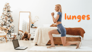 a woman doing lunges at home 