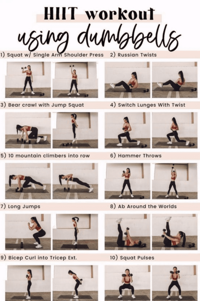 Different HIIT Exercises with dumbbells 