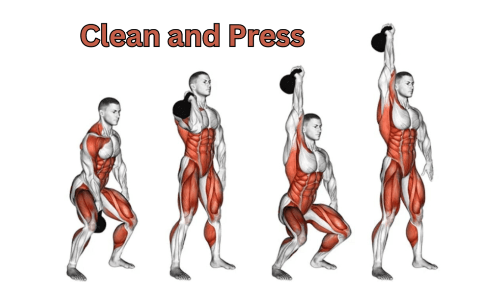 A photo showing clean and press with kettlebell exercise step by step 