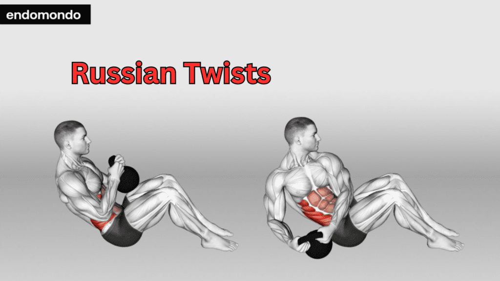 Russian twists exercise with a kettlebell