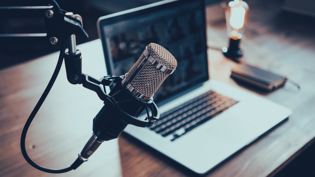 a simple equipment of a microphone and a laptop 