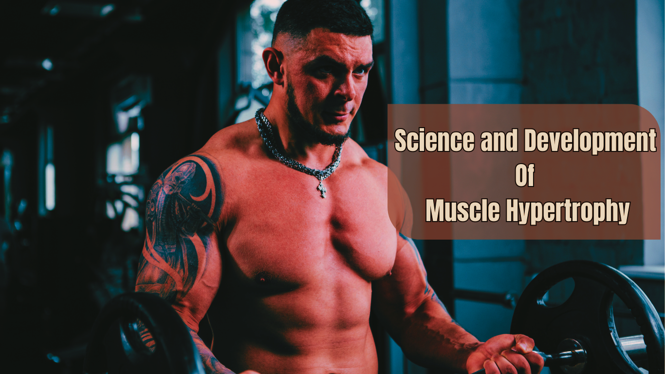 A Man Doing A Bicep Curl With A Barbel and a Sign:Science and Development of Muscle Hypertrophy