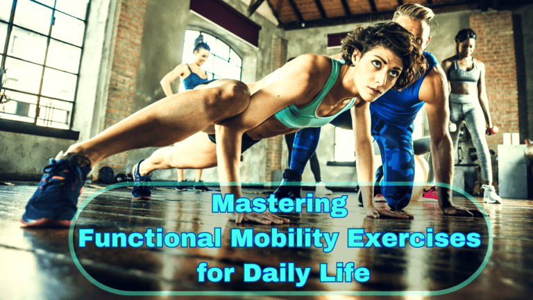 A Woman Doing Functional Mobility Exercise And A Sign:Mastering Functional Mobility Exercises for Daily Life