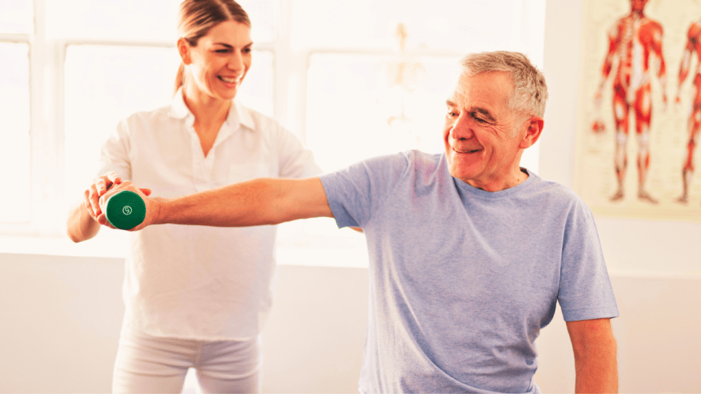 A Senior Man Exercising With A Small Dumbbell 