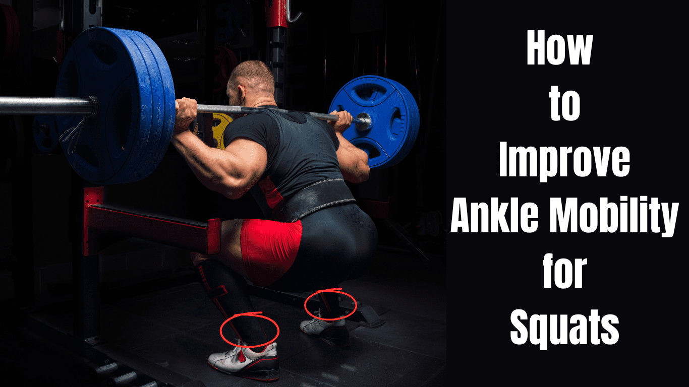 A Man Doing Barbel Squats At The Gym And A Sign:How to Improve Ankle Mobility for Squats