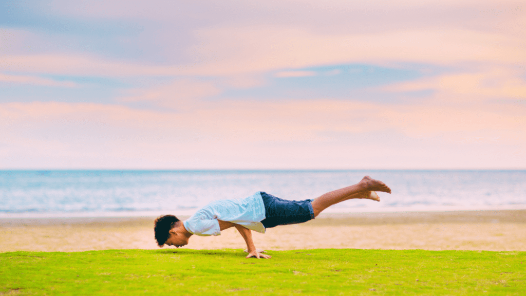 Man Doing Advanced Calisthenics Exercises Outdoor 