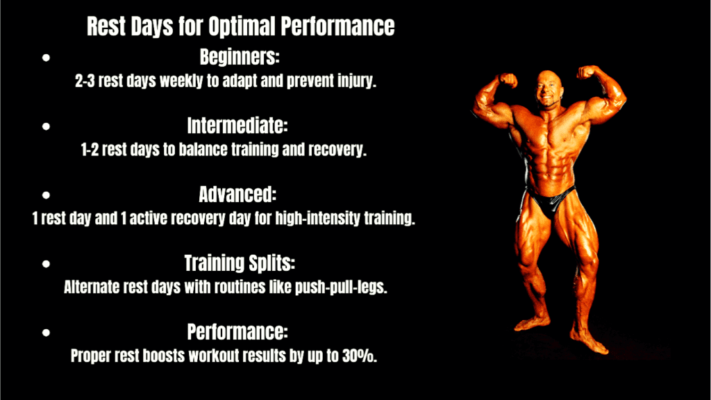 A Bodybuilder And  Bullet points For The Topic:Rest Days for Optimal Performance  