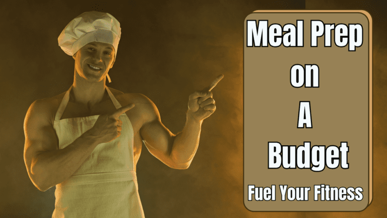 A Bodybuilder Chef Pointing At The Sign:Meal Prep on a Budget: Fuel Your Fitness