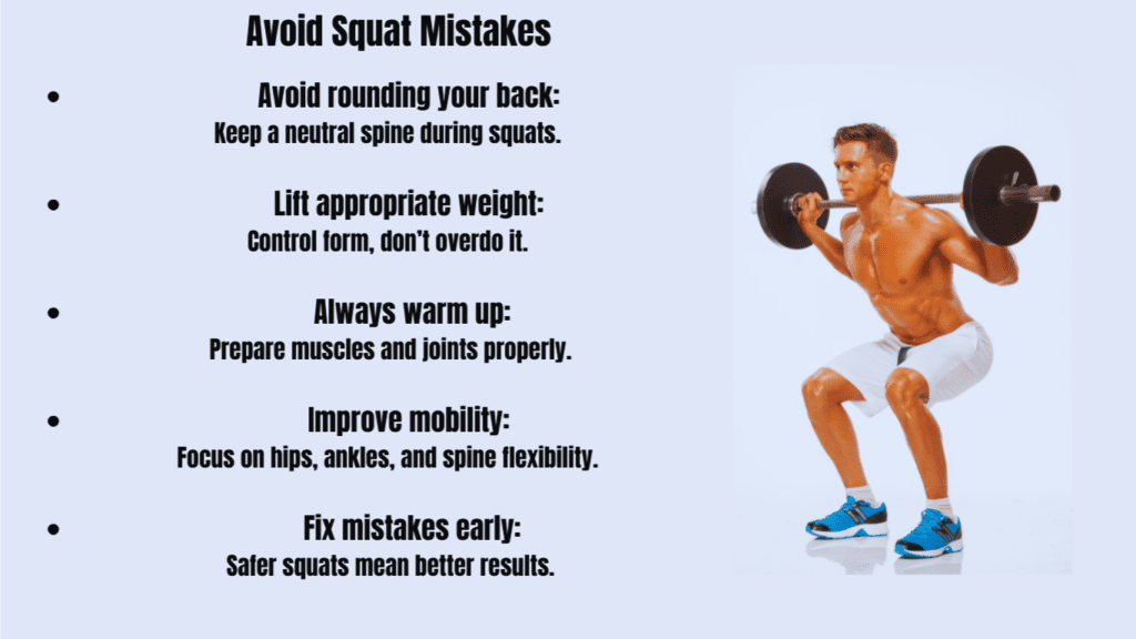 Avoid Squat Mistakes Photo With Bullet Points 