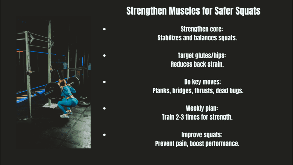 Strengthen Muscles for Safer Squats Photo With Bullet Points