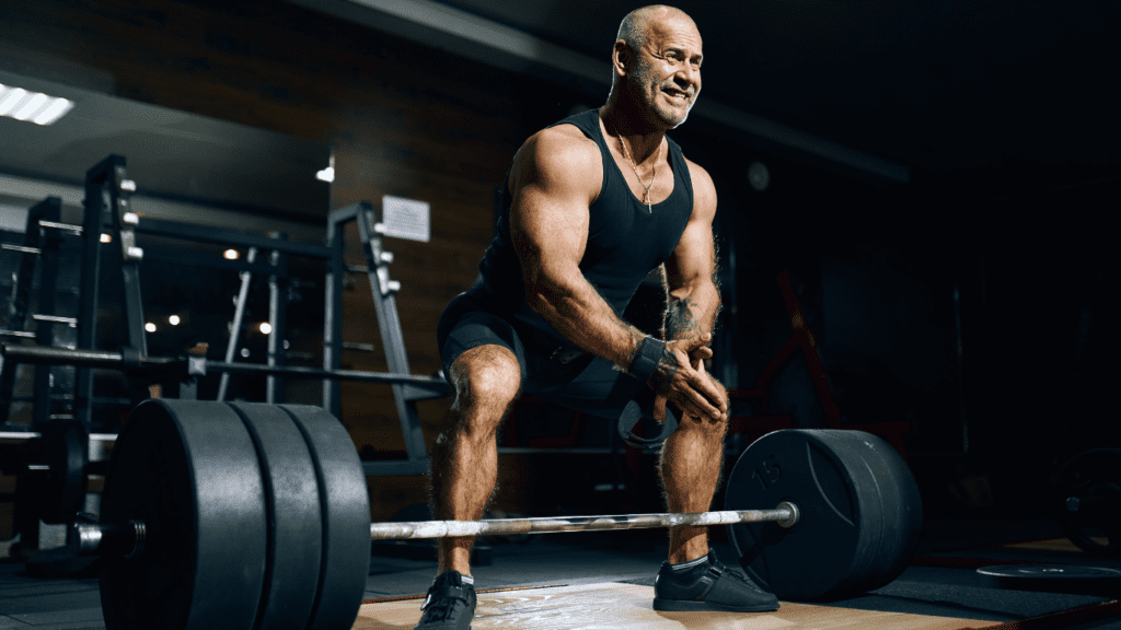 Man In His 50s Doing Heavy Deadlift 