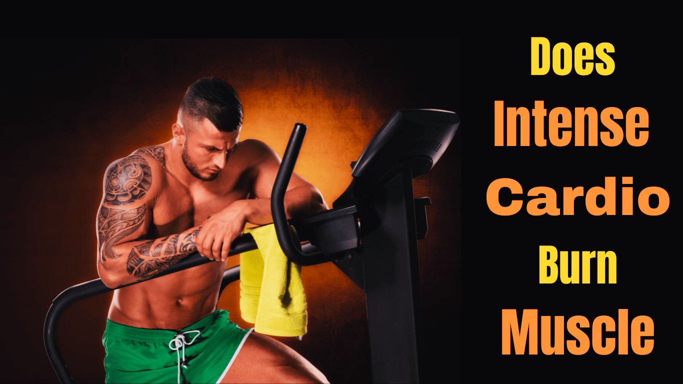 A Bodybuilder By A Cardio Machine And A Sign:Does Intense Cardio Burn Muscle