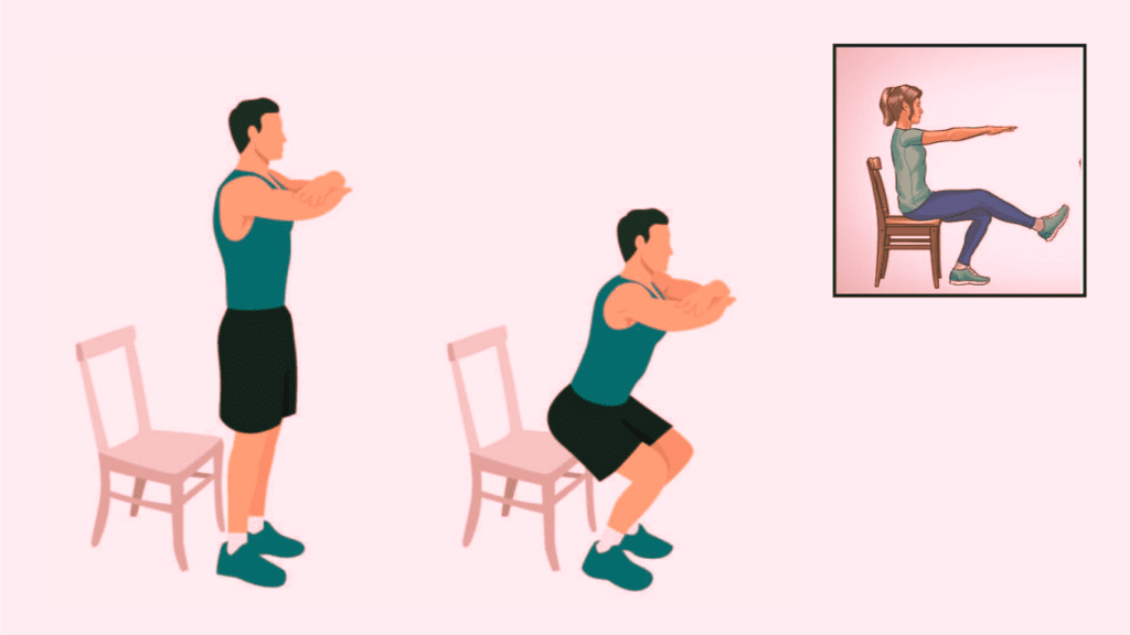 Bodyweight Squats-regular and single leg with chair