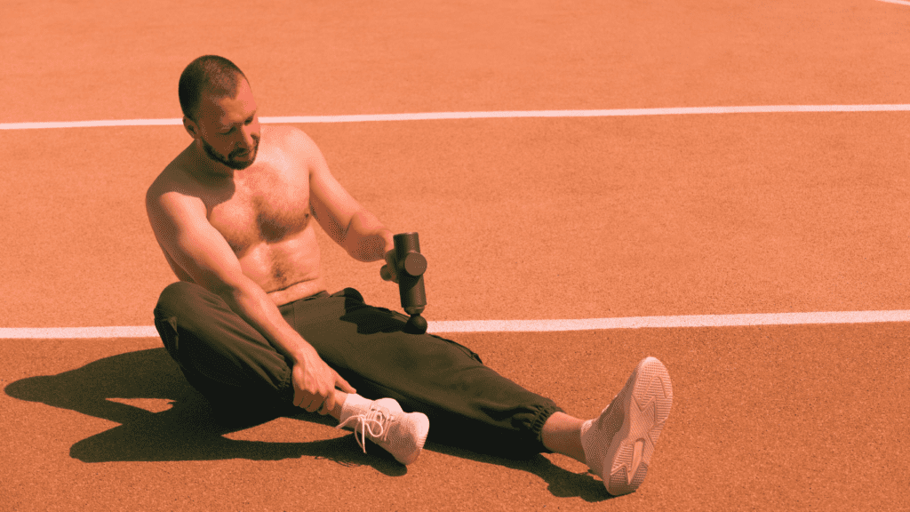 A Man Massaging Himself After Run