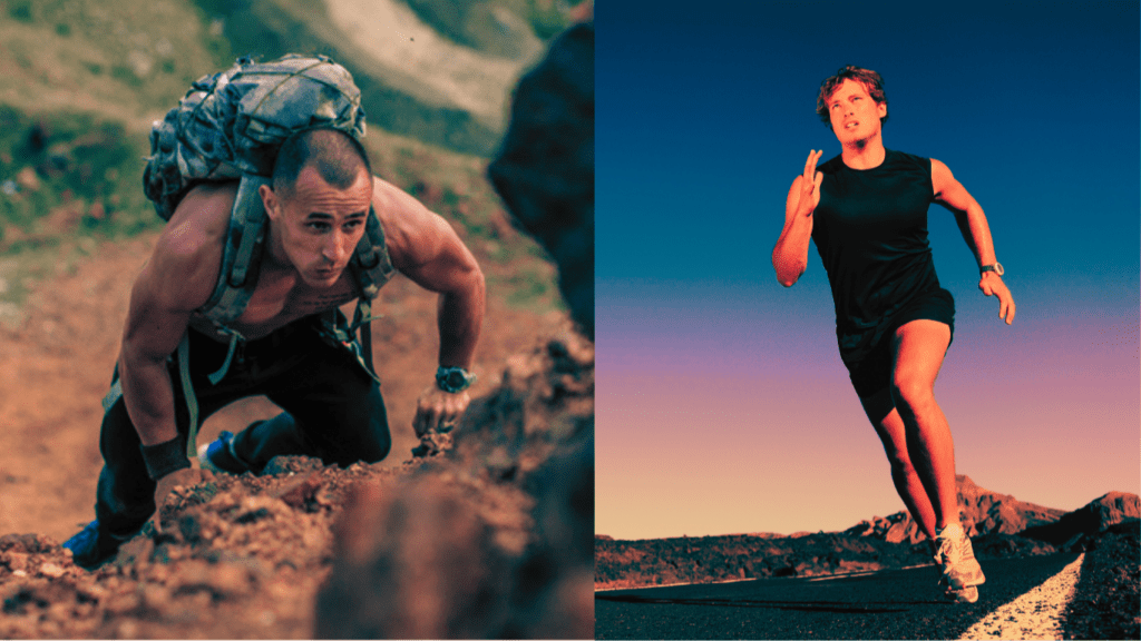 Benefits of Rucking vs Running; Military Rucking Vs Man Running On A Road 