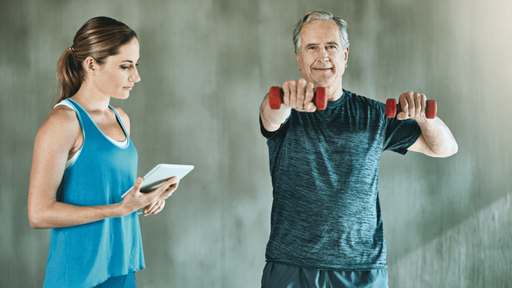 Fitness for Longevity: A Senior Man With A Fitness Trainer 