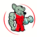 The Logo Of Fitness Rats Universe: A Rat In Red Sports Cloths With A Dumbbell