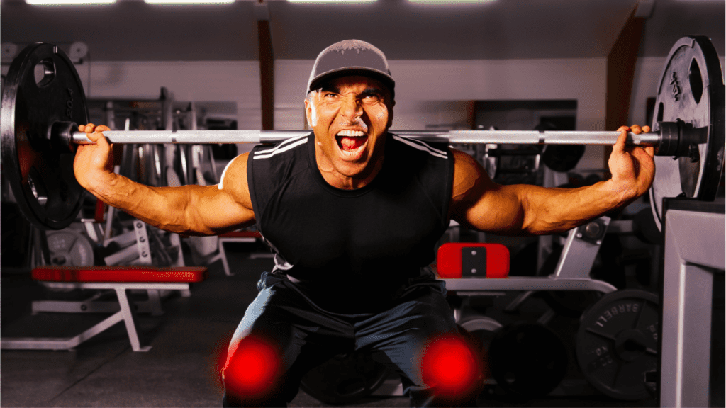 Man doing squats with pressure on his knees